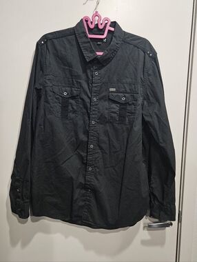 Men's G By GUESS Men's Black Long-Sleeve Button-Up Shirt XL